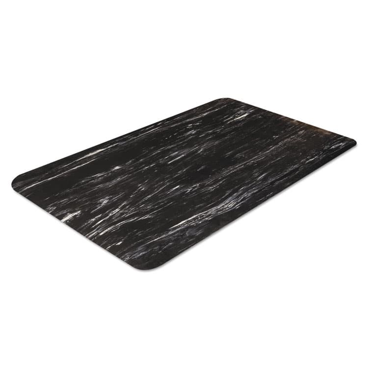 CROWN MATS & MATTING Cushion-Step Marbleized Rubber Mat, Rectangular, Black Smooth Surface, 24" x 36" (CWNCU2436BK)