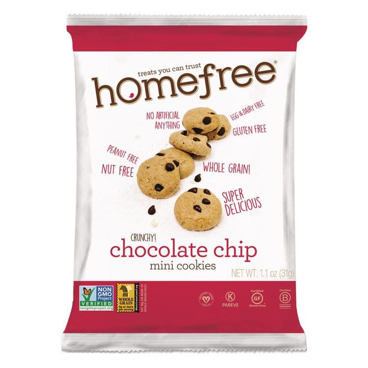 HOMEFREE Gluten Free Chocolate Chip Mini Cookies, 1.1 oz Pack, 30/Carton (HMF01873)