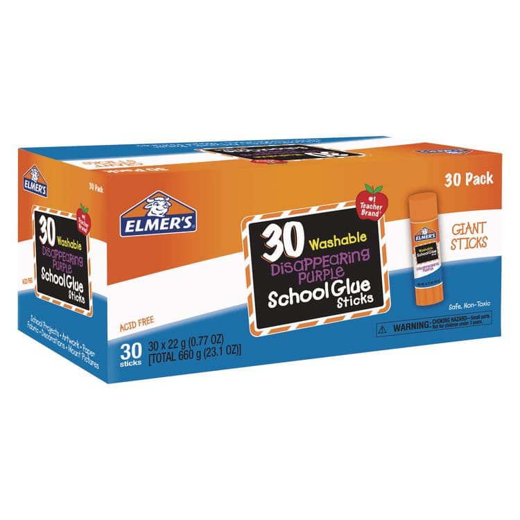 ELMER'S PRODUCTS, . Disappearing Purple All Purpose Glue Sticks, 0.77 oz, Dries Clear, 30/Box (EPIE605)