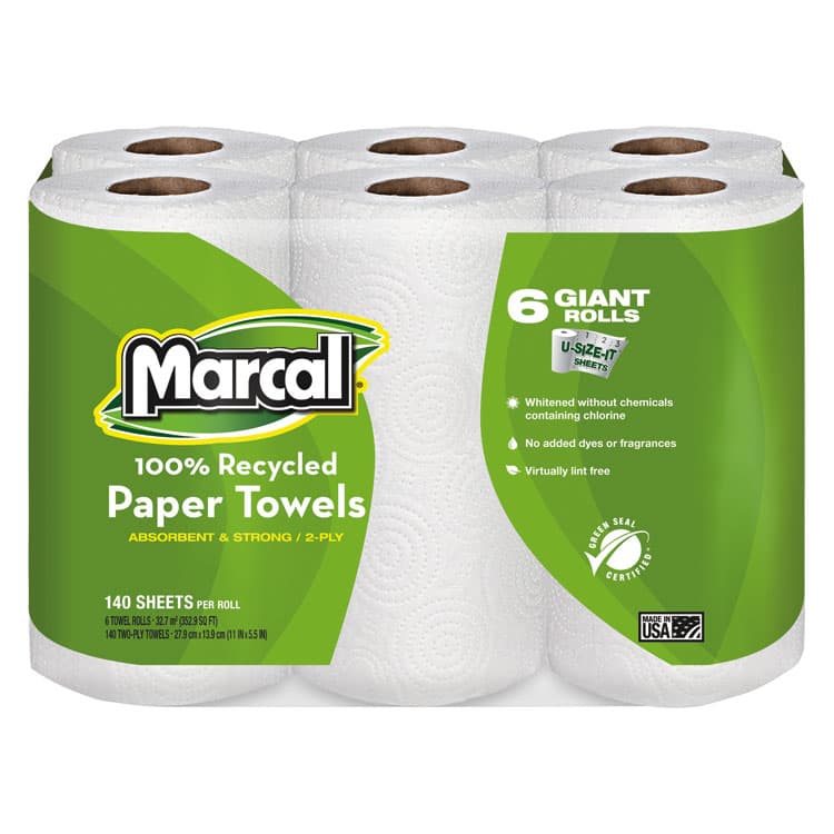 SOUNDVIEW 100% Premium Recycled Kitchen Roll Towels, 2 Ply, 11 x 5.5, White, 140/Roll, 24 Rolls/Carton (MRC6181CT)