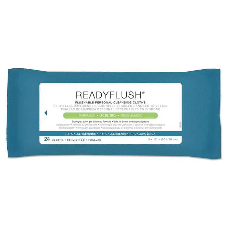 MEDLINE INDUSTRIES, . ReadyFlush Biodegradable Flushable Wipes, 1-Ply, 8 x 12, White, 24/Pack (MIIMSC263810)
