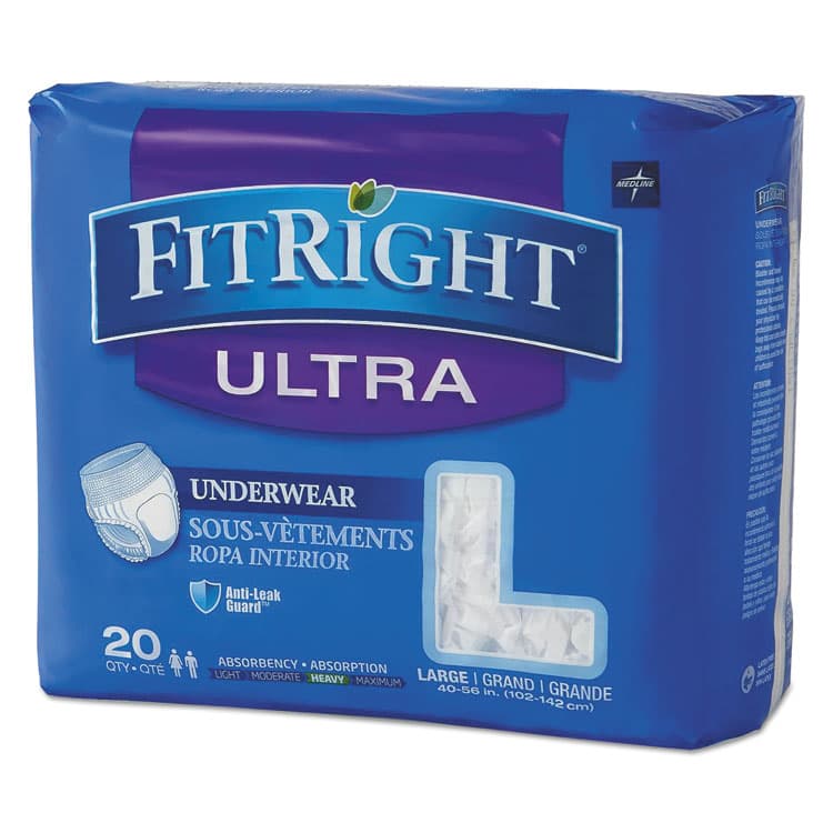 MEDLINE INDUSTRIES, . FitRight Ultra Protective Underwear, Large, 40" to 56" Waist, 20/Pack (MIIFIT23505A)