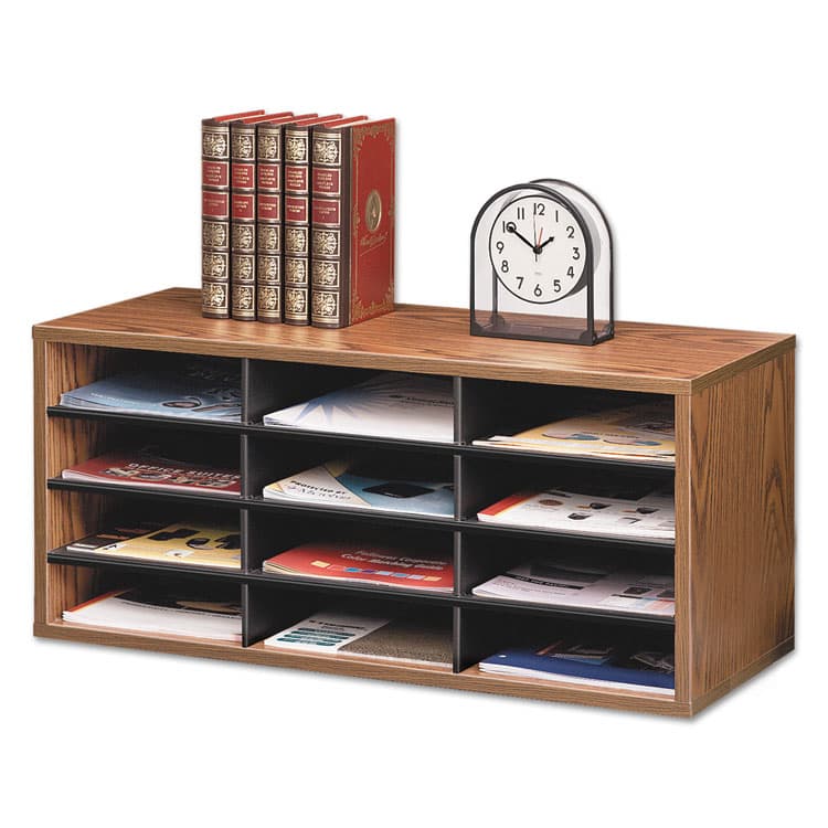 FELLOWES MFG. CO. Particle Board Desktop Sorter, 12 Compartments, 29 x 11.88 x 12.94, Medium Oak (FEL25400)