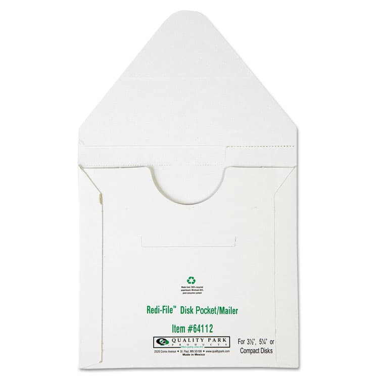 QUALITY PARK PRODUCTS Redi-File Disk Pocket/Mailer for CDs/DVDs, Square Flap, Tuck-Tab Closure, 6 x 5.88, White, 10/Pack (QUA64112) thumbnail 3