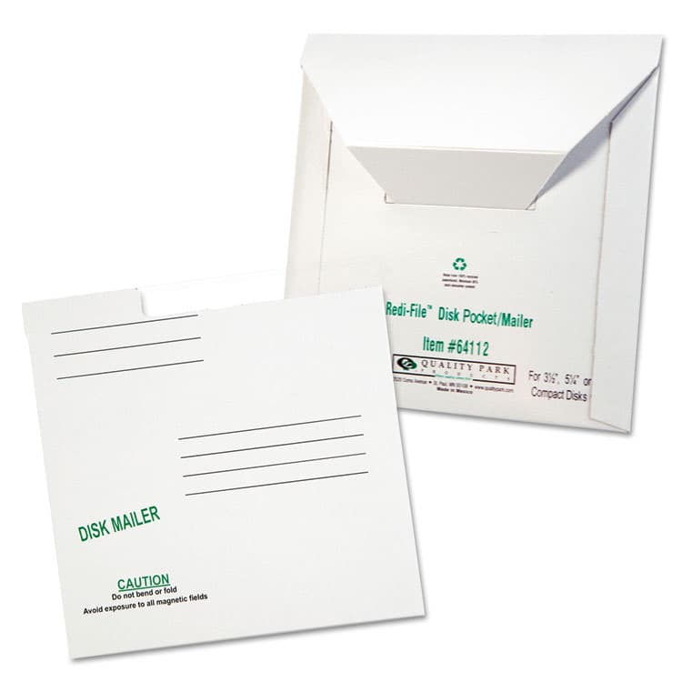 QUALITY PARK PRODUCTS Redi-File Disk Pocket/Mailer for CDs/DVDs, Square Flap, Tuck-Tab Closure, 6 x 5.88, White, 10/Pack (QUA64112) thumbnail 4