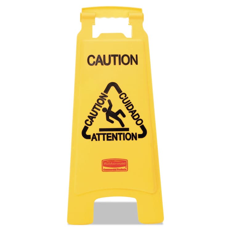 RUBBERMAID COMMERCIAL PROD. Multilingual "Caution" Floor Sign, 11 x 12 x 25, Yellow (RCP611200YW) thumbnail 3