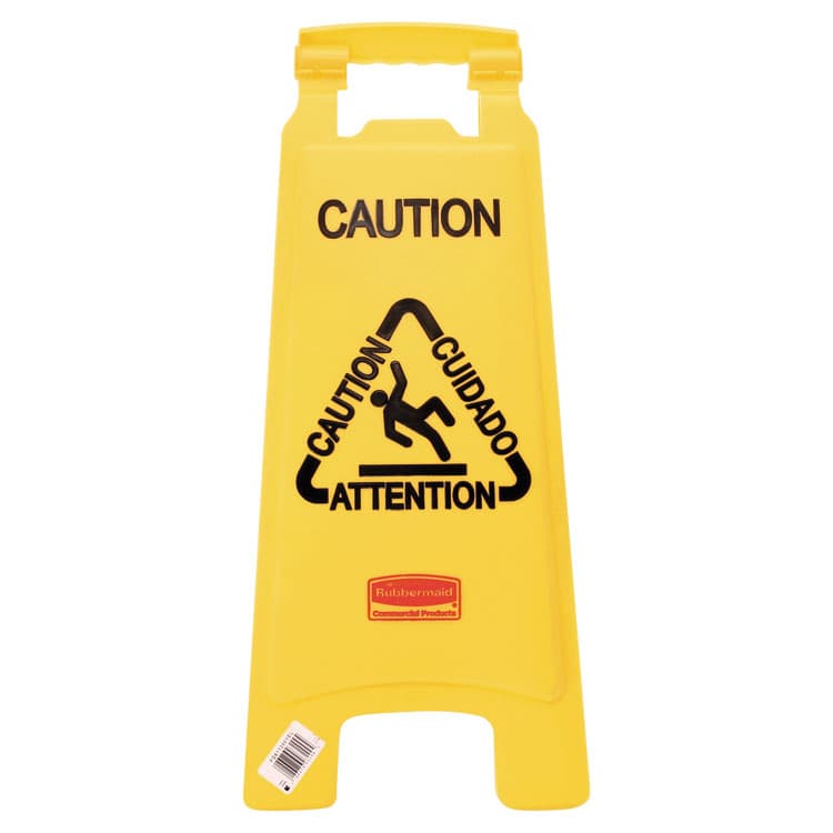 RUBBERMAID COMMERCIAL PROD. Multilingual "Caution" Floor Sign, 11 x 12 x 25, Yellow (RCP611200YW)