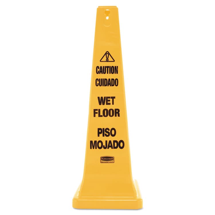 RUBBERMAID COMMERCIAL PROD. Multilingual Wet Floor Safety Cone, 12.25 x 12.25 x 36, Yellow (RCP627677)