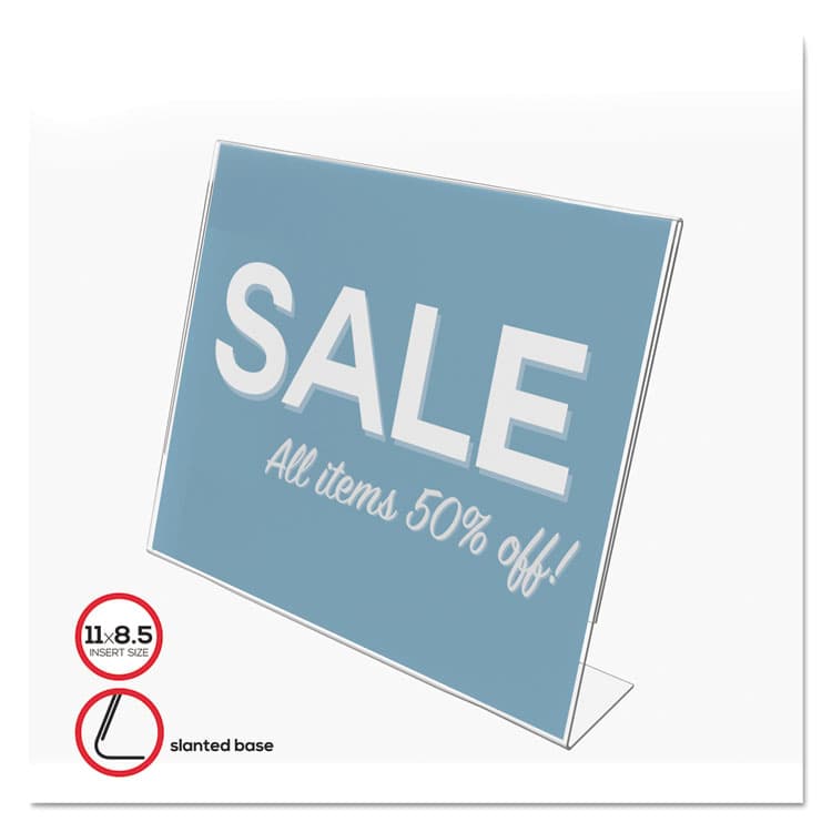 DEFLECTO CORPORATION Classic Image Slanted Sign Holder, Landscaped, 11 x 8.5 Insert, Clear (DEF66701)