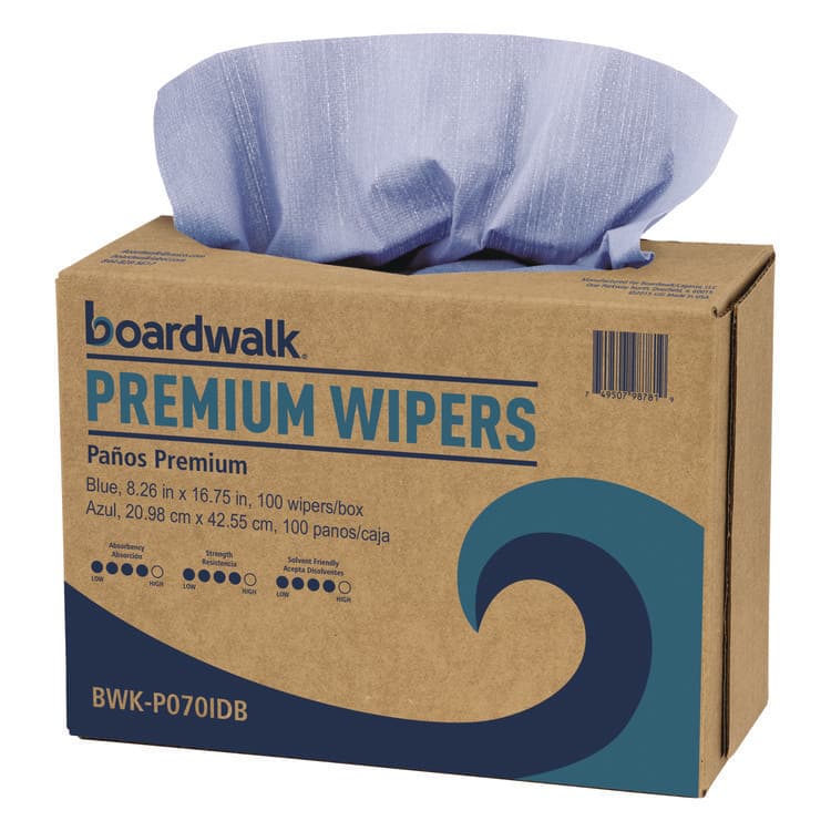 BOARDWALK Hydrospun Wipers, 8.26 x 16.75, Blue, 100 Wipes/Box, 10 Boxes/Carton (BWKP070IDB)