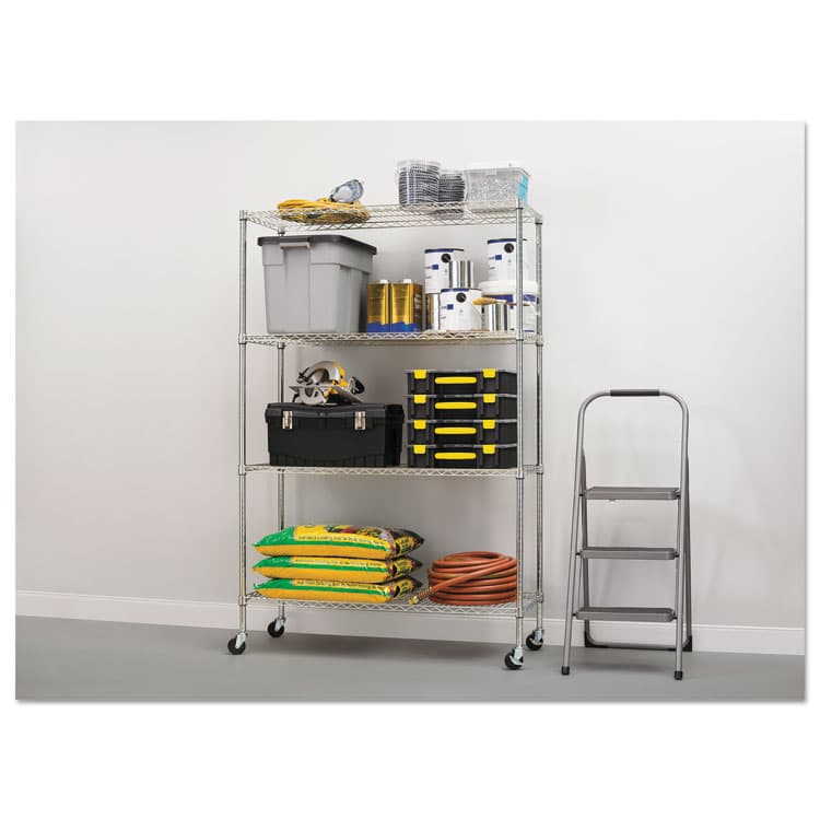 ALERA NSF Certified 4-Shelf Wire Shelving Kit with Casters, 48w x 18d x 72h, Silver (ALESW604818SR) thumbnail 3