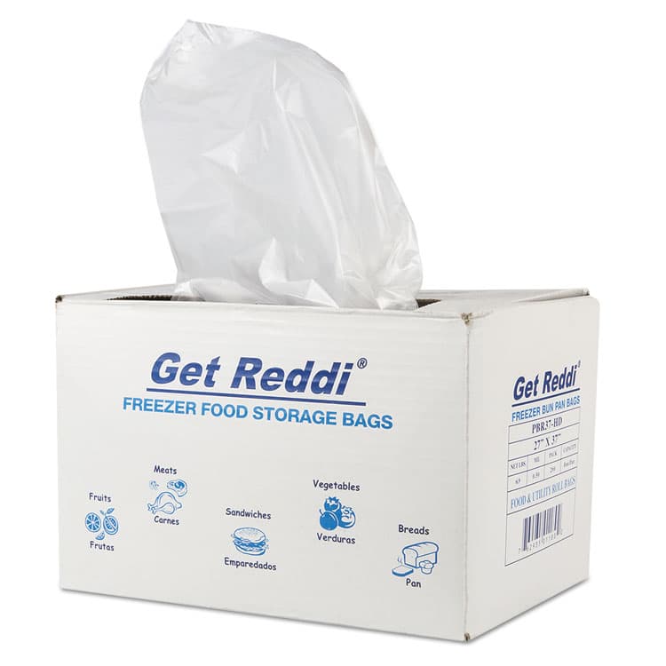 INTEGRATED BAGGING SYSTEMS Get Reddi Freezer Food Storage Bags for Full-Size Bun Pans, Includes Twist-Ties, 27" x 37", Natural, 200/Carton (IBSPBR37HD) thumbnail 2