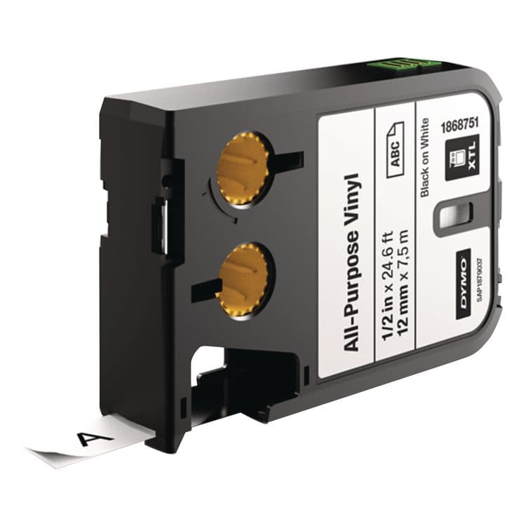 DYMO XTL All-Purpose Vinyl Labels, 0.5" x 24.6 ft, White/Black Print (DYM1868751)