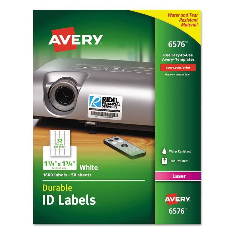 AVERY PRODUCTS CORPORATION Durable Permanent ID Labels with TrueBlock Technology, Laser Printers, 1.25 x 1.75, White, 32/Sheet, 50 Sheets/Pack (AVE6576)