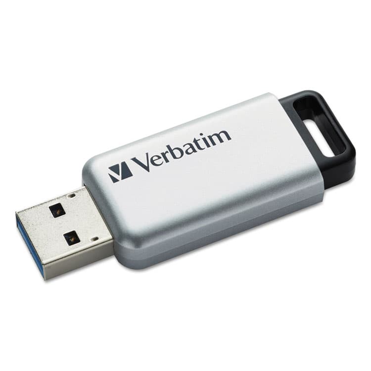 VERBATIM CORPORATION Store 'n' Go Secure Pro USB Flash Drive with AES 256 Encryption, 32 GB, Silver (VER98665)