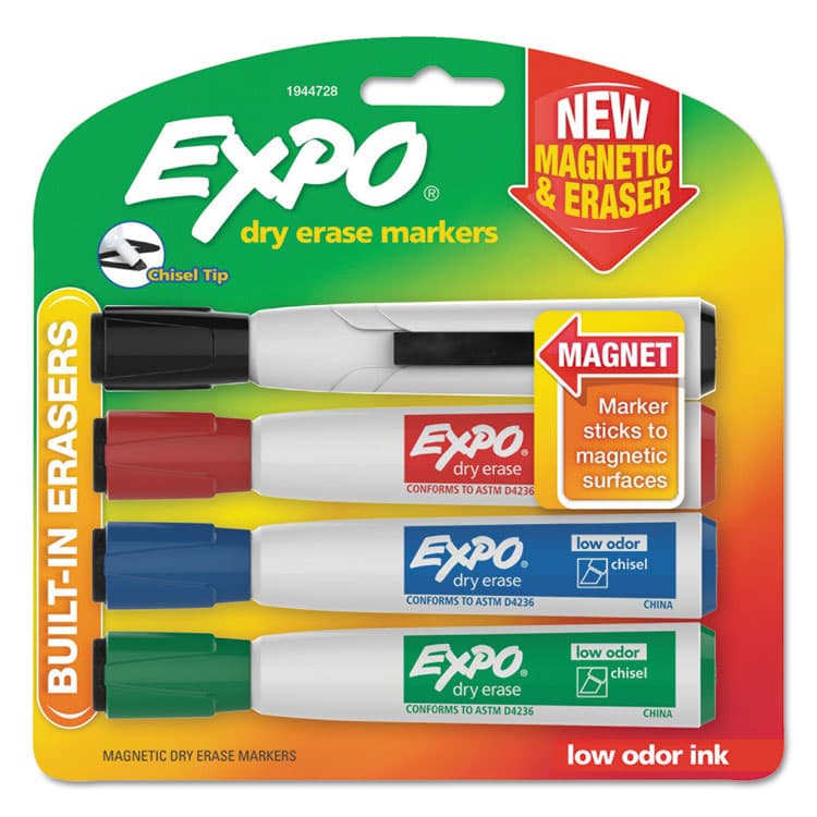 SANFORD Magnetic Dry Erase Marker, Broad Chisel Tip, Assorted Colors, 4/Pack (SAN1944728)