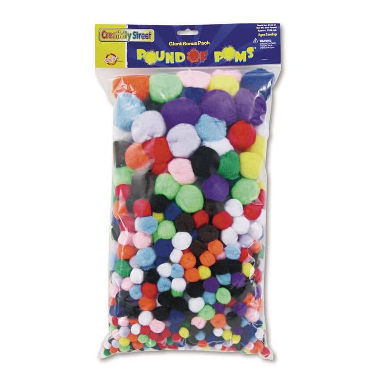 PACON CORPORATION Pound of Poms Giant Bonus Pack, Assorted Colors, 1,000/Pack (CKC818001)
