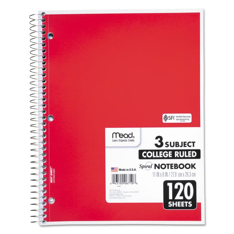 MEAD PRODUCTS Spiral Notebook, 3-Subject, Medium/College Rule, Randomly Assorted Cover Color, (120) 11 x 8 Sheets (MEA06710) thumbnail 3