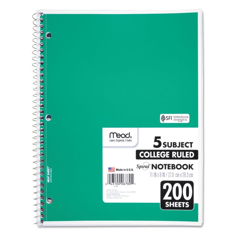 MEAD PRODUCTS Spiral Notebook, 5-Subject, Medium/College Rule, Randomly Assorted Cover Color, (200) 11 x 8 Sheets (MEA06780) thumbnail 3