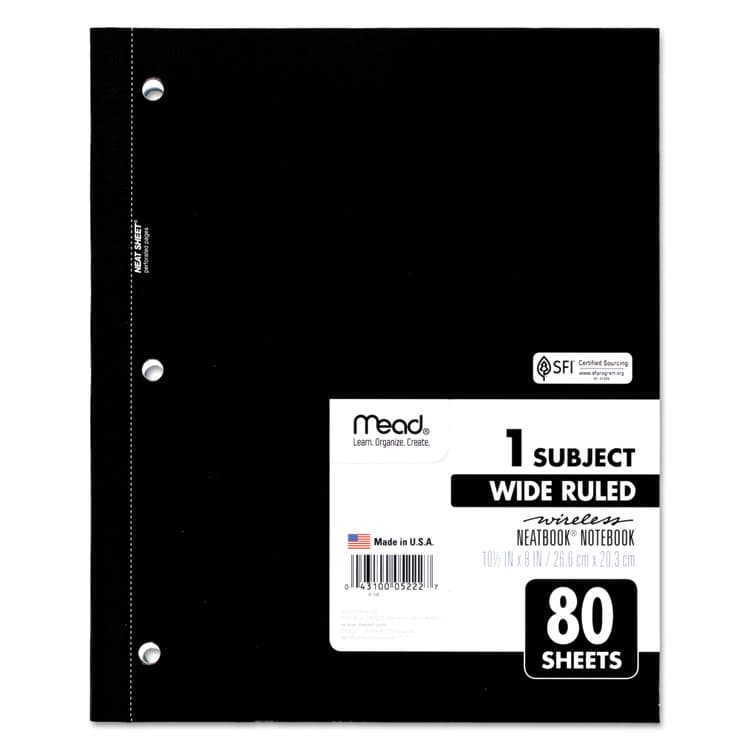 MEAD PRODUCTS Wireless Neatbook Notebook, 1-Subject, Wide/Legal Rule, Randomly Assorted Cover Color, (80) 10.5 x 8 Sheets (MEA05222)