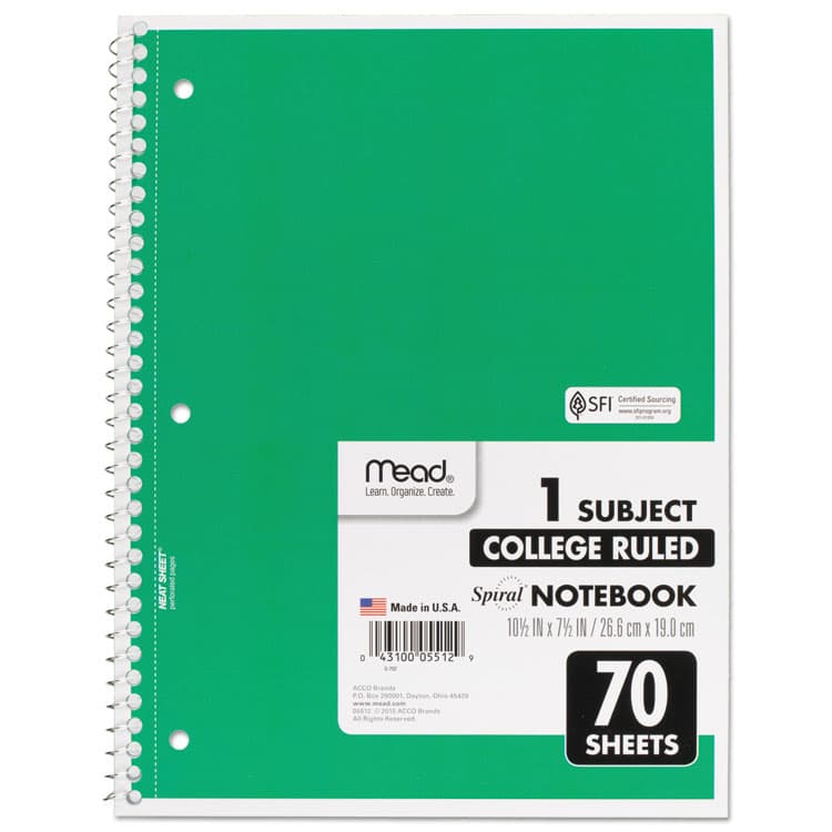 MEAD PRODUCTS Spiral Notebook, One-Subject, Medium/College Rule, Randomly Assorted Cover Color, (70) 10.5 x 7.5 Sheets (MEA05512) thumbnail 4