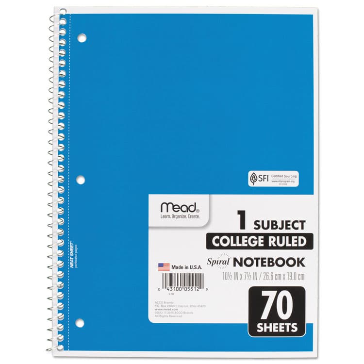 MEAD PRODUCTS Spiral Notebook, One-Subject, Medium/College Rule, Randomly Assorted Cover Color, (70) 10.5 x 7.5 Sheets (MEA05512) thumbnail 3