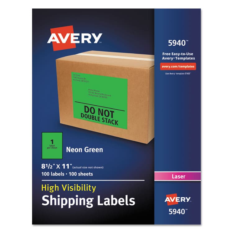AVERY PRODUCTS CORPORATION High-Visibility Permanent Laser ID Labels, 8.5 x 11, Neon Green, 100/Box (AVE5940)