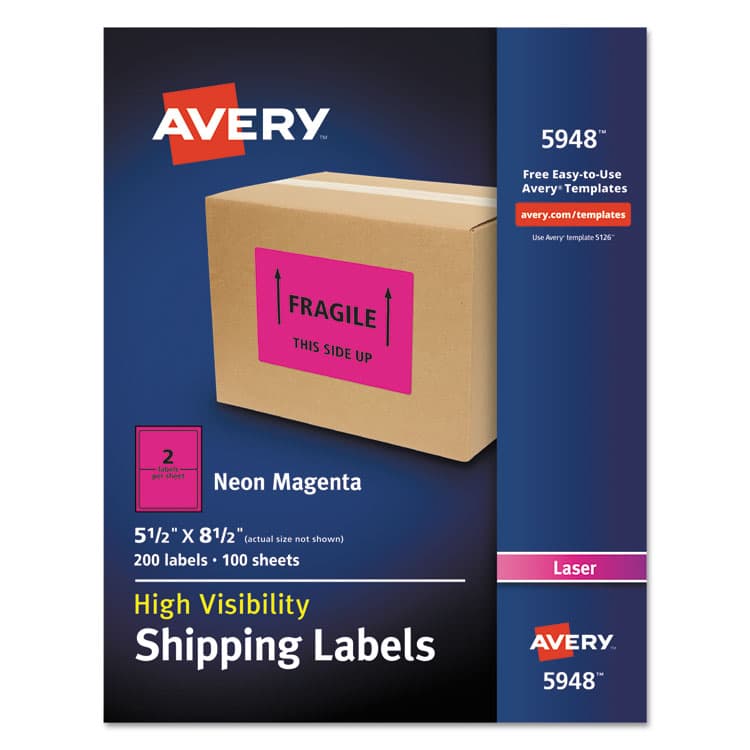 AVERY PRODUCTS CORPORATION High-Visibility Permanent Laser ID Labels, 5.5 x 8.5, Neon Magenta, 200/Box (AVE5948)