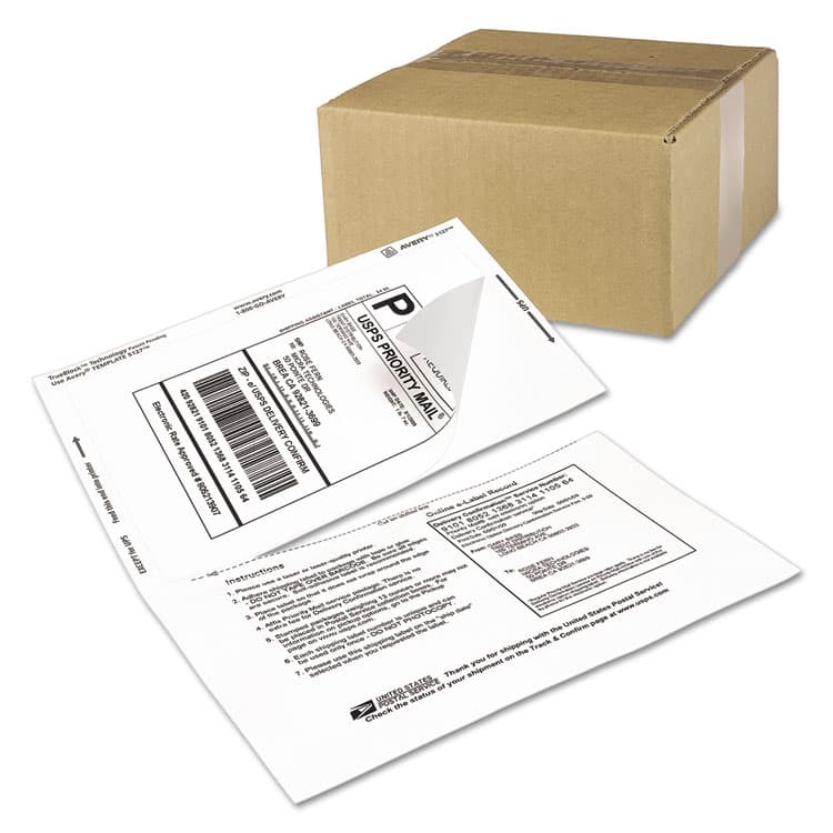 AVERY PRODUCTS CORPORATION Shipping Labels with Paper Receipt and TrueBlock Technology, Inkjet/Laser Printers, 5.06 x 7.63, White, 50/Pack (AVE5127) thumbnail 2