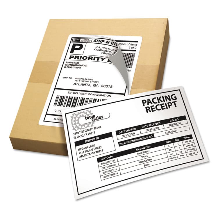 AVERY PRODUCTS CORPORATION Shipping Labels with Paper Receipt and TrueBlock Technology, Inkjet/Laser Printers, 5.06 x 7.63, White, 50/Pack (AVE5127) thumbnail 3