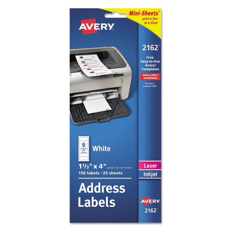 AVERY PRODUCTS CORPORATION Mini-Sheets Mailing Labels, Inkjet/Laser Printers, 1 x 2.63, White, 8/Sheet, 25 Sheets/Pack (AVE2160)