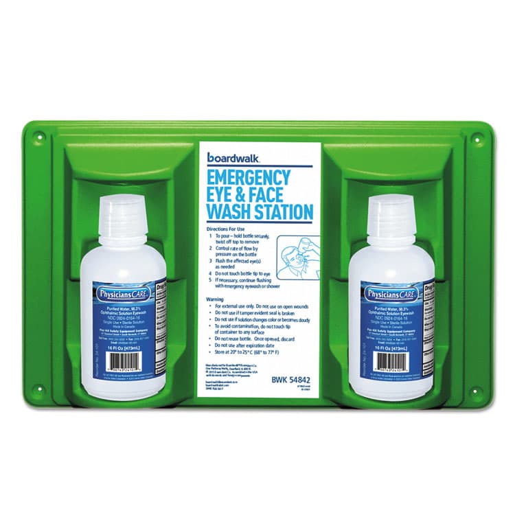 BOARDWALK Emergency Eyewash Station, 16 oz Bottle, 2 Bottles/Station (BWK54842)