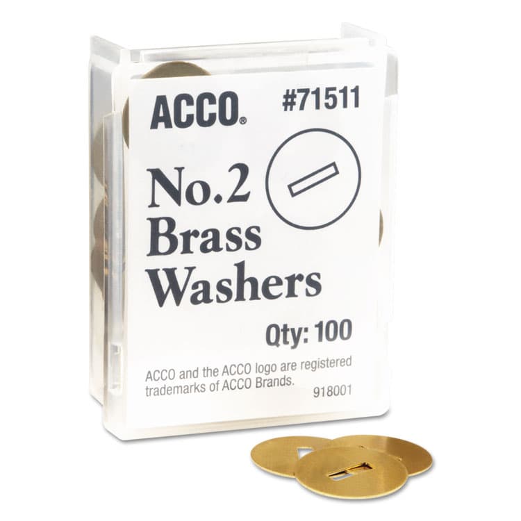 ACCO BRANDS, . #2 Washers for Two-Prong Fasteners, 1.25" Diameter, Brass, 100/Box (ACC71511)