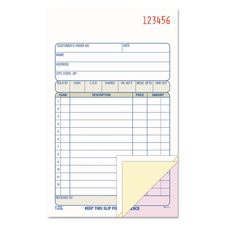 CARDINAL BRANDS . Multipart Sales Order Pad, Three-Part Carbonless, 4.19 x 6.69, 50 Forms Total (ABFTC4705)
