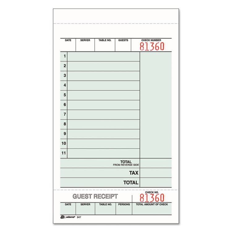 CARDINAL BRANDS . Multi-Part Guest Check Unit Sets, Two-Part Carbonless, 4.25 x 6.75, 250 Forms Total (ABF947SWC)
