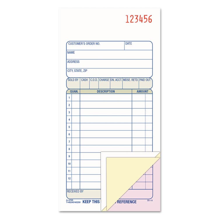 CARDINAL BRANDS . Multipart Sales Order Pad, Three-Part Carbonless, 3.25 x 7.13, 50 Forms Total (ABFTC3705)