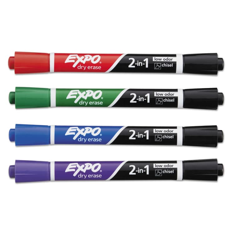 SANFORD 2-in-1 Dry Erase Markers, Fine/Broad Chisel Tips, Assorted Primary Colors, 4/Pack (SAN1944655) thumbnail 4