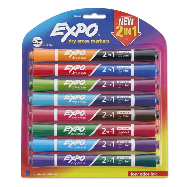 SANFORD 2-in-1 Dry Erase Markers, Fine/Broad Chisel Tips, Assorted Colors, 8/Pack (SAN1944658)