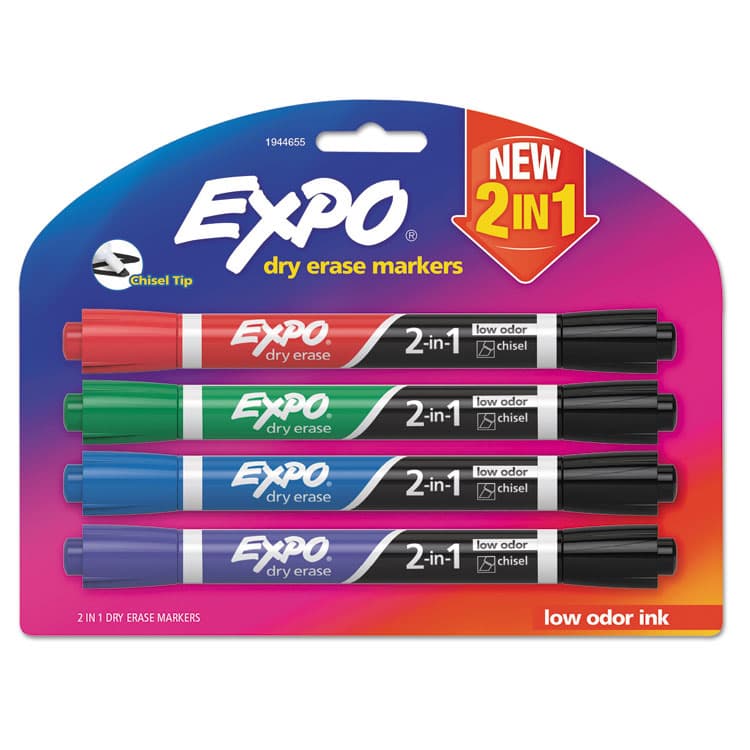 SANFORD 2-in-1 Dry Erase Markers, Fine/Broad Chisel Tips, Assorted Primary Colors, 4/Pack (SAN1944655)