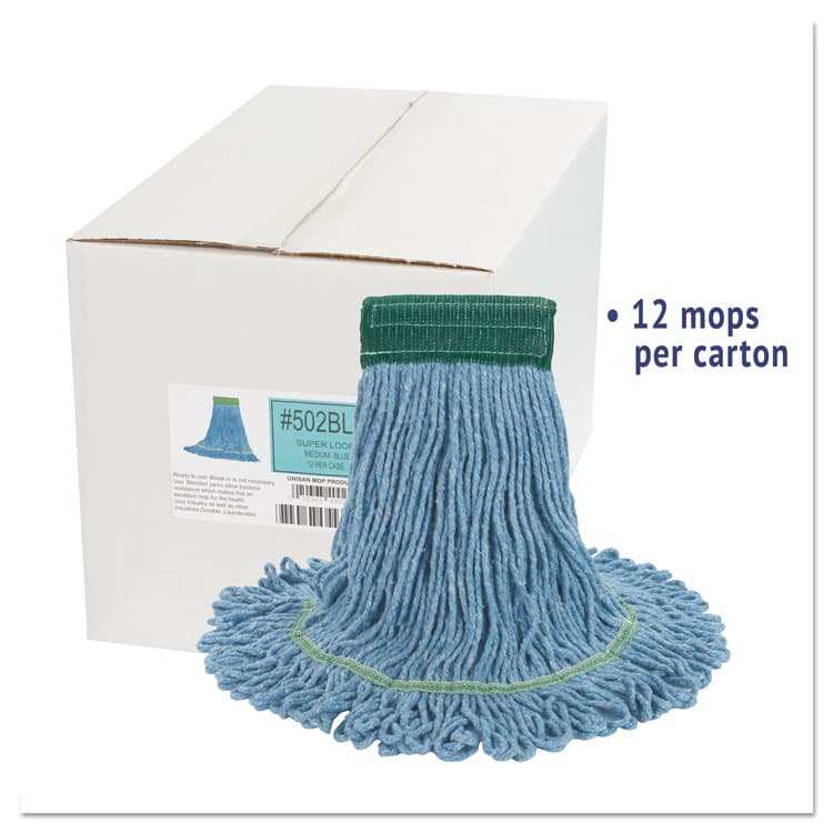 BOARDWALK Super Loop Wet Mop Head, Cotton/Synthetic Fiber, 5" Headband, Medium Size, Blue, 12/Carton (BWK502BLCT) thumbnail 2