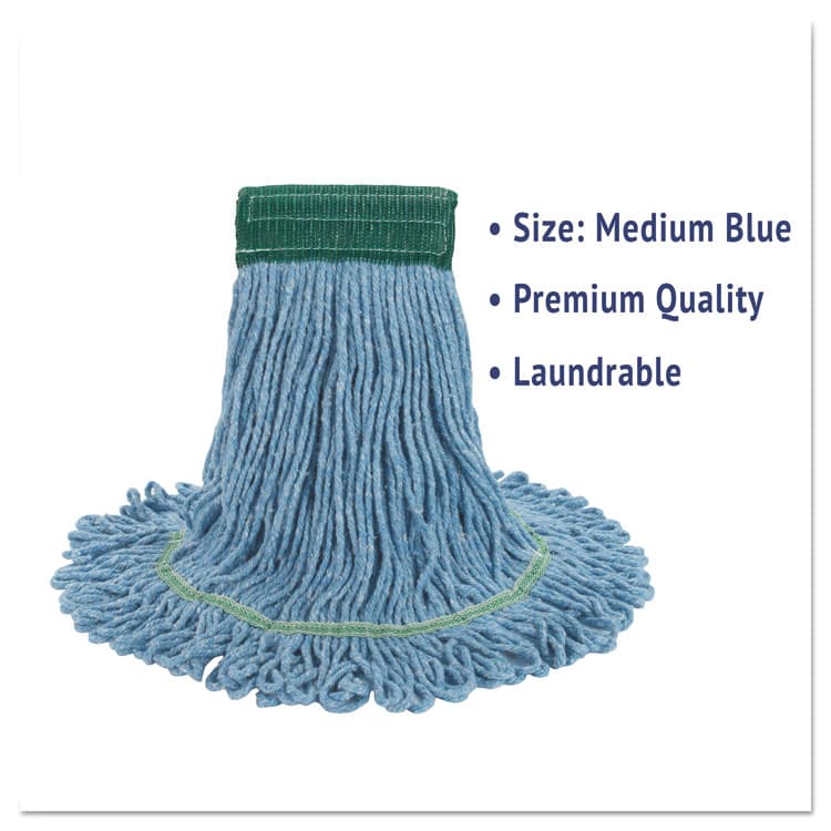 BOARDWALK Super Loop Wet Mop Head, Cotton/Synthetic Fiber, 5" Headband, Medium Size, Blue, 12/Carton (BWK502BLCT) thumbnail 3