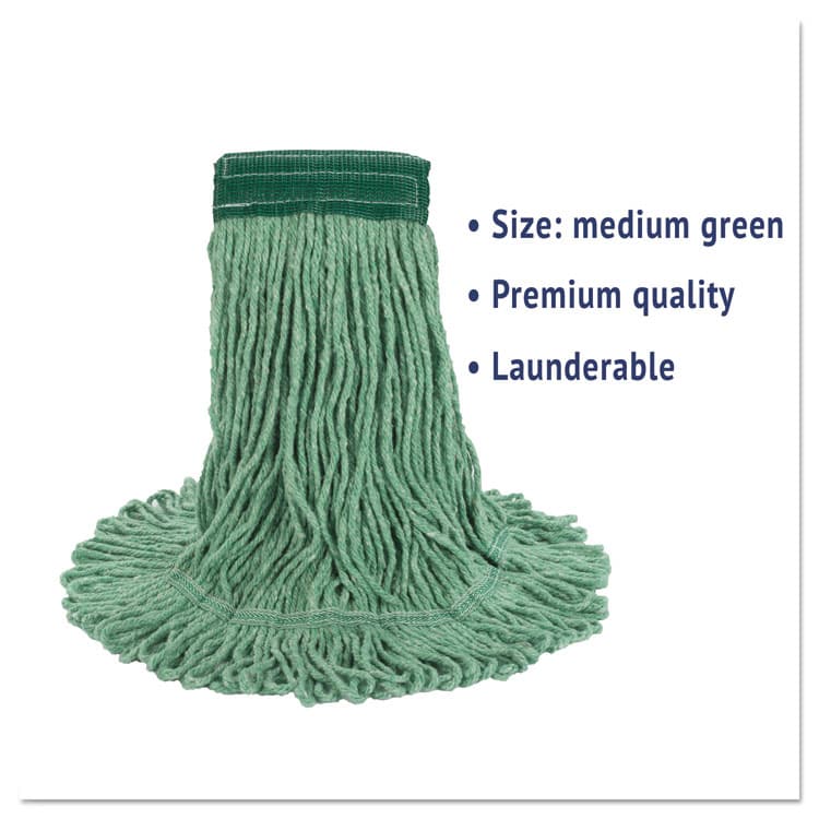 BOARDWALK Super Loop Wet Mop Head, Cotton/Synthetic Fiber, 5" Headband, Medium Size, Green, 12/Carton (BWK502GNCT) thumbnail 3