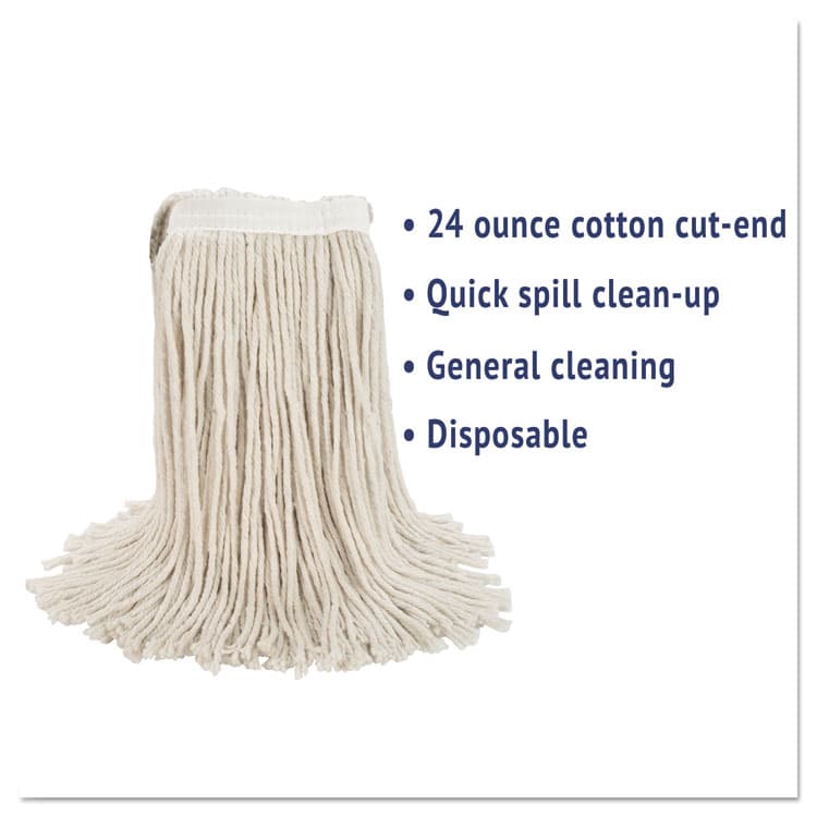 BOARDWALK Premium Cut-End Wet Mop Heads, Cotton, 24 oz, White, 12/Carton (BWK224CCT) thumbnail 3