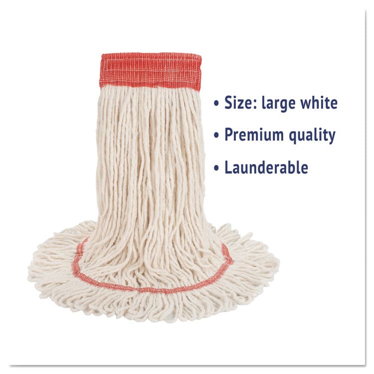 BOARDWALK Super Loop Wet Mop Head, Cotton/Synthetic Fiber, 5" Headband, Large Size, White (BWK503WHEA) thumbnail 2