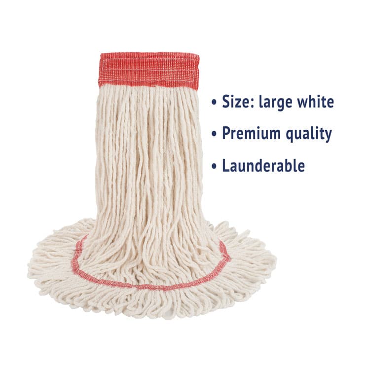 BOARDWALK Super Loop Wet Mop Head, Cotton/Synthetic Fiber, 5" Headband, Large Size, White, 12/Carton (BWK503WHCT) thumbnail 3