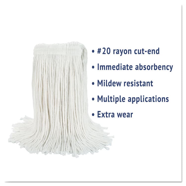 BOARDWALK Cut-End Wet Mop Head, Rayon, #20, White (BWK2020REA) thumbnail 2