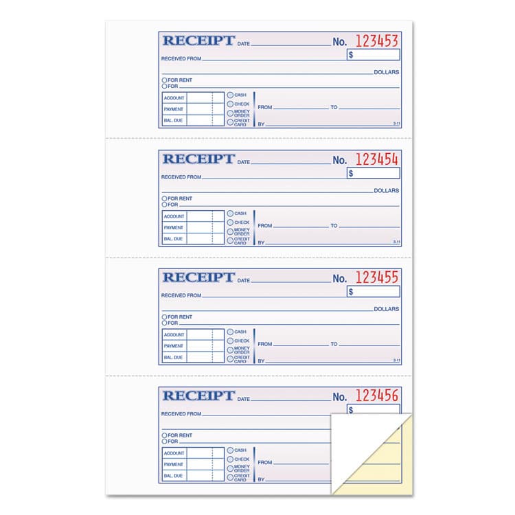 TOPS BUSINESS FORMS Money and Rent Receipt Books, Account + Payment Sections, Two-Part Carbonless, 7.13 x 2.75, 4 Forms/Sheet, 200 Forms Total (TOP46806)
