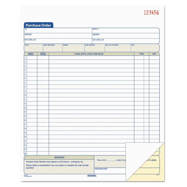 TOPS BUSINESS FORMS Purchase Order Book, 22 Lines, Two-Part Carbonless, 8.38 x 10.19, 50 Forms Total (TOP46146)