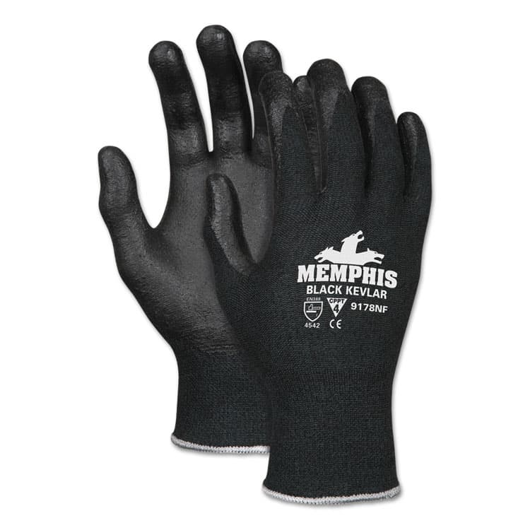 MCR SAFETY Nitrile Coated Kevlar Gloves, EN388: 4542, 10" Long, Large, Black, Pair (CRW9178NFL)