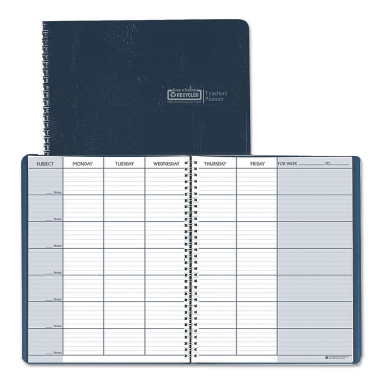 HOUSE OF DOOLITTLE Recycled Teacher's Planner, Weekly, 7 Classes, Blue Cover, 11 x 8.5 Sheets, 45-Week Span (HOD50907)